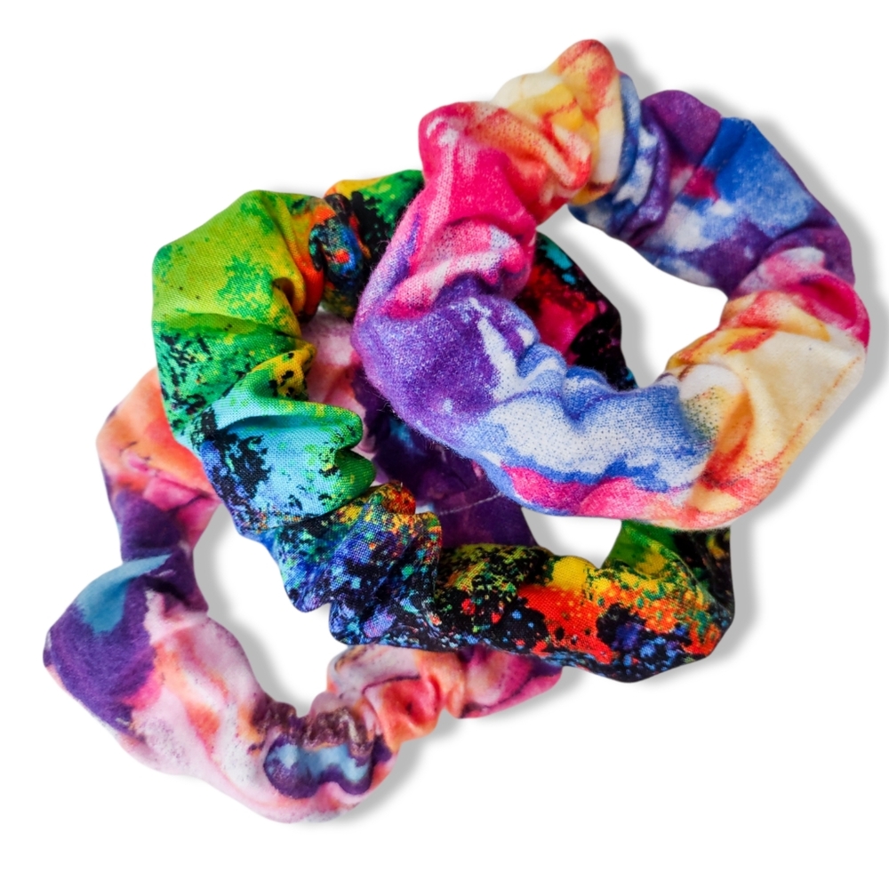 🎨 3x Full Size Scrunchie Hair Accessories - Tie Dye watercolor